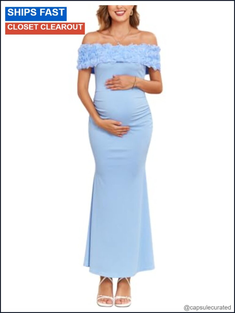 Off Shoulder Maternity Dress 3D Floral Ribbed Mermaid Maxi Bodycon